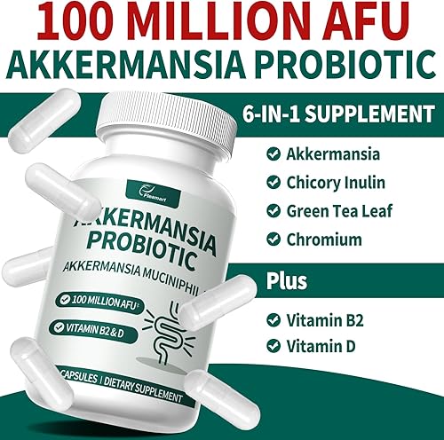 Miniatura 3 de Akkermansia Probiótico con vitamina B2 y D e inulina de achicoria y té verde Akkermansia Muciniphila 100 millones de AFU para hombres y mujeres,