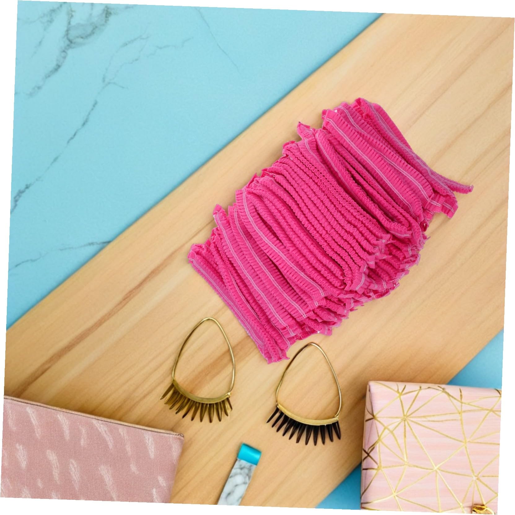 200 pezzi Cuffie da Lavoro Usa e Getta Rosa Cappelli Forma di Fungo Traspiranti in Tessuto Non Tessuto Elastici e Ammortizzati per Cucina Salone Industria Alimentare Uomo Donna