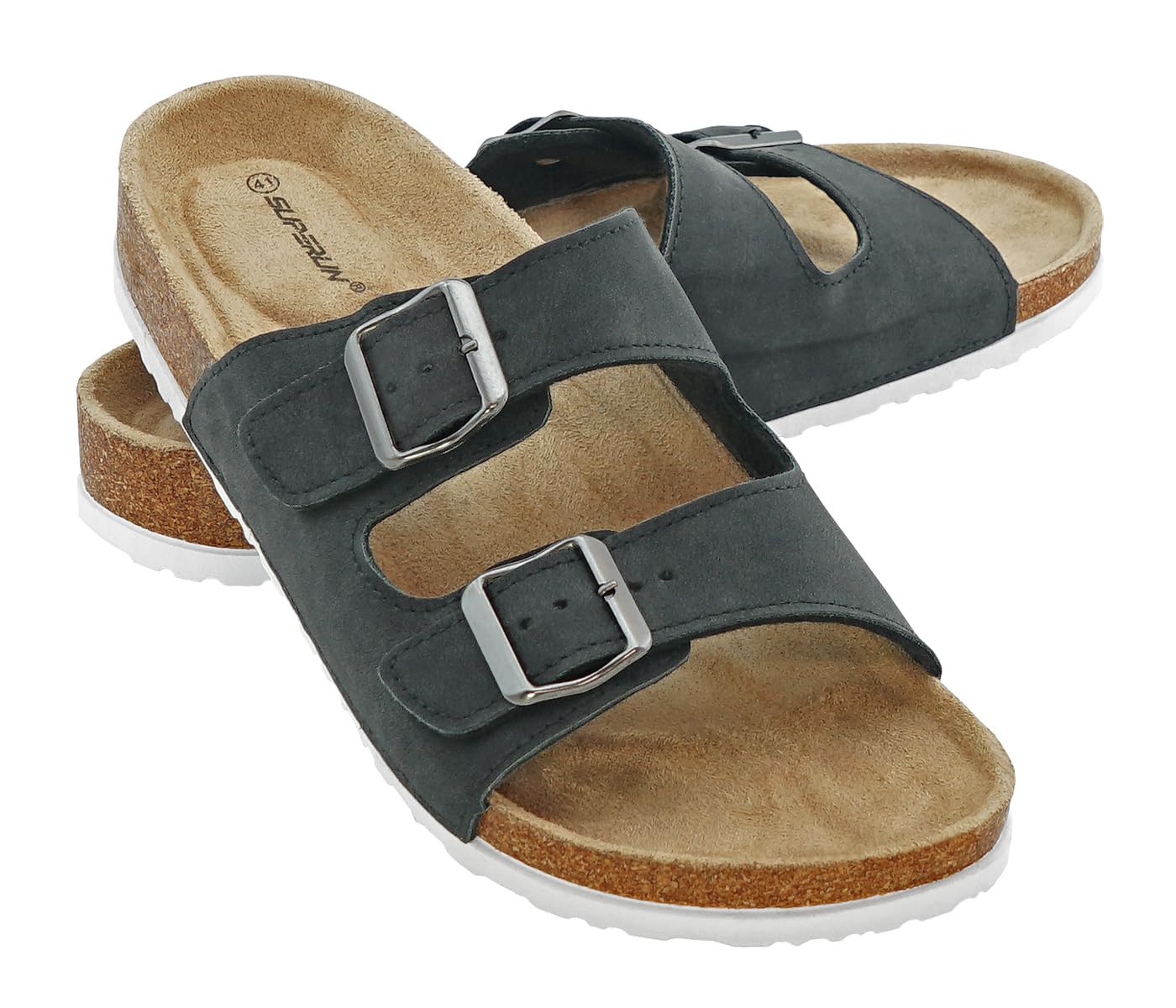 + Pantoletten Sandalen Hausschuhe Schlappen Clogs Kork Fußbett Gr. 36-46 (Dk.Grey, EU Schuhgrößensystem, Erwachsene, Numerisch, M, 41)