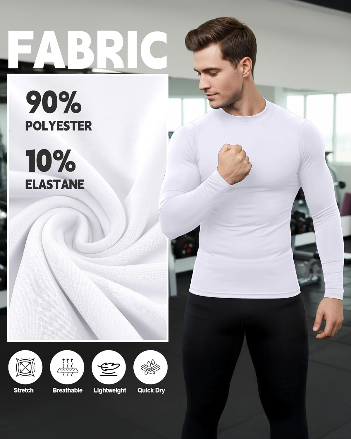 Coume 4 Pack Men's Compression Shirts Long Sleeve Athletic Workout Sports Undershirt Base Layer Top Winter Sports Gear - Image 4