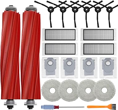 Accessories Kit Compatible with Roborock Q RevoNot for Qrevo S/Pro/Plus/MaxvRobtic Vacuum Cleaner, 2 Main Brush Roller, 4 Hepa Filters,4 Mop Pads,4 Dust Bags, 6 Side Brush,22 Pack Replacement Parts