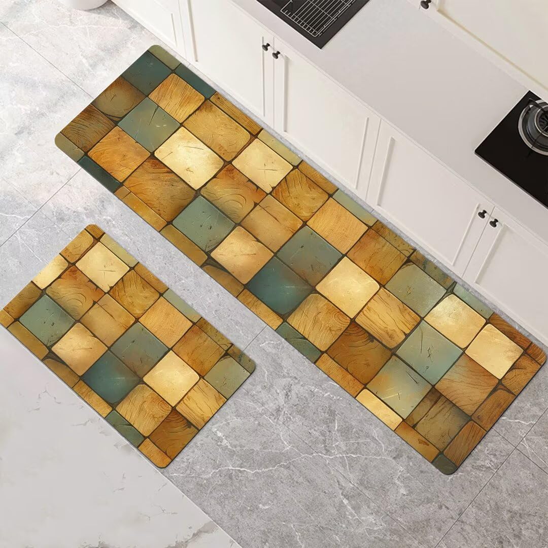 Alfombras de cocina de 2 piezas juego de tapetes lavables de madera 30x50 y 30x90 cm