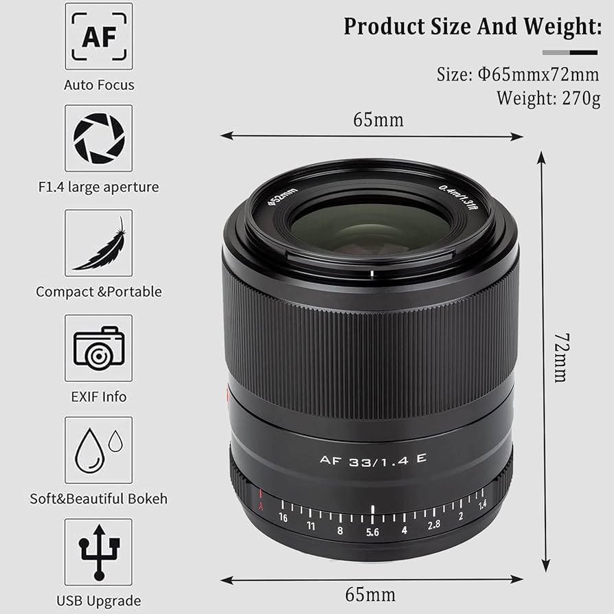 Amazon.com : VILTROX 33mm F1.4 f/1.4 E Mount Lens Large
