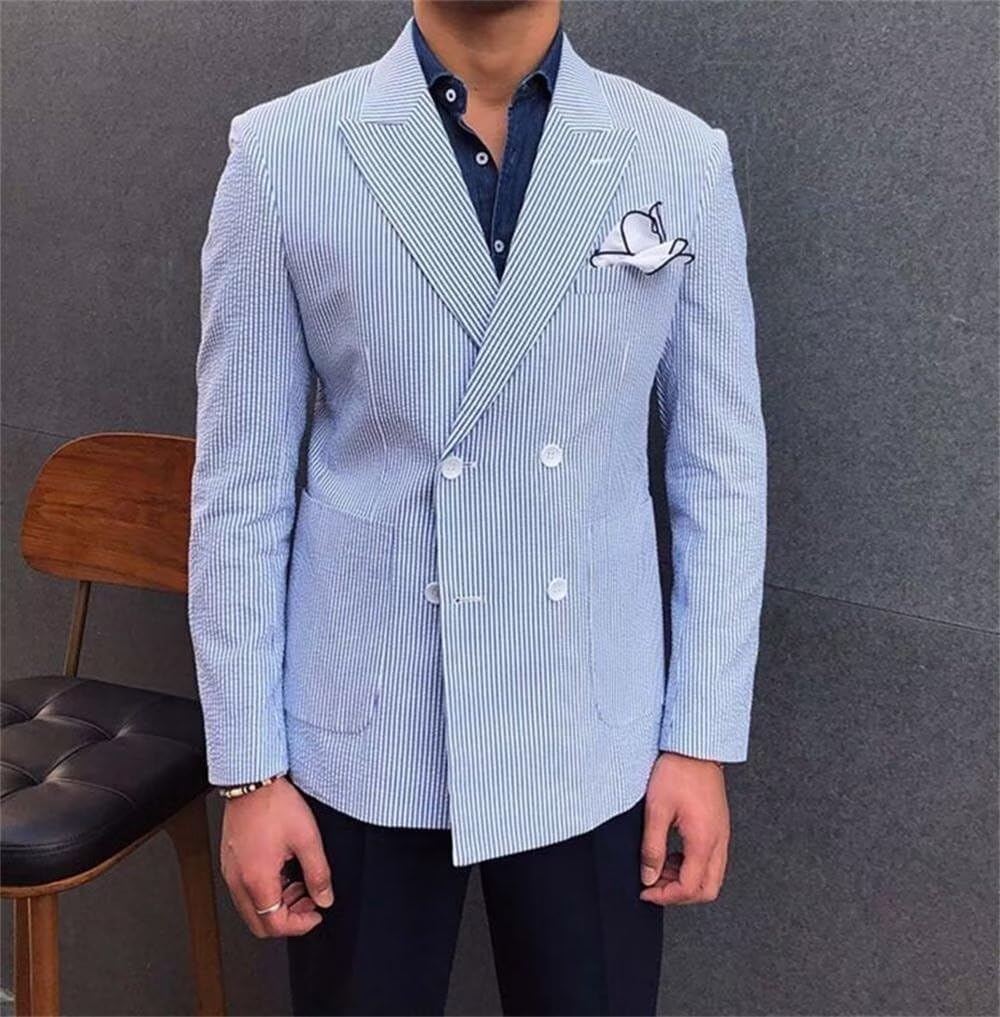 SUZHIMO Mens Seersucker Sports Coat Summer Jacket Leisure Seersucker Blazer for Men Beach Wedding Blazer