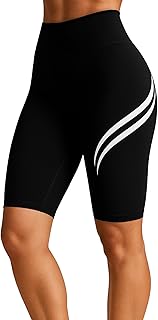 شورت رياضي نسائي قصير، أسود مع طباعة بيضاء، خصر عالي، قماش مرن للبنات والنساء من ميزا