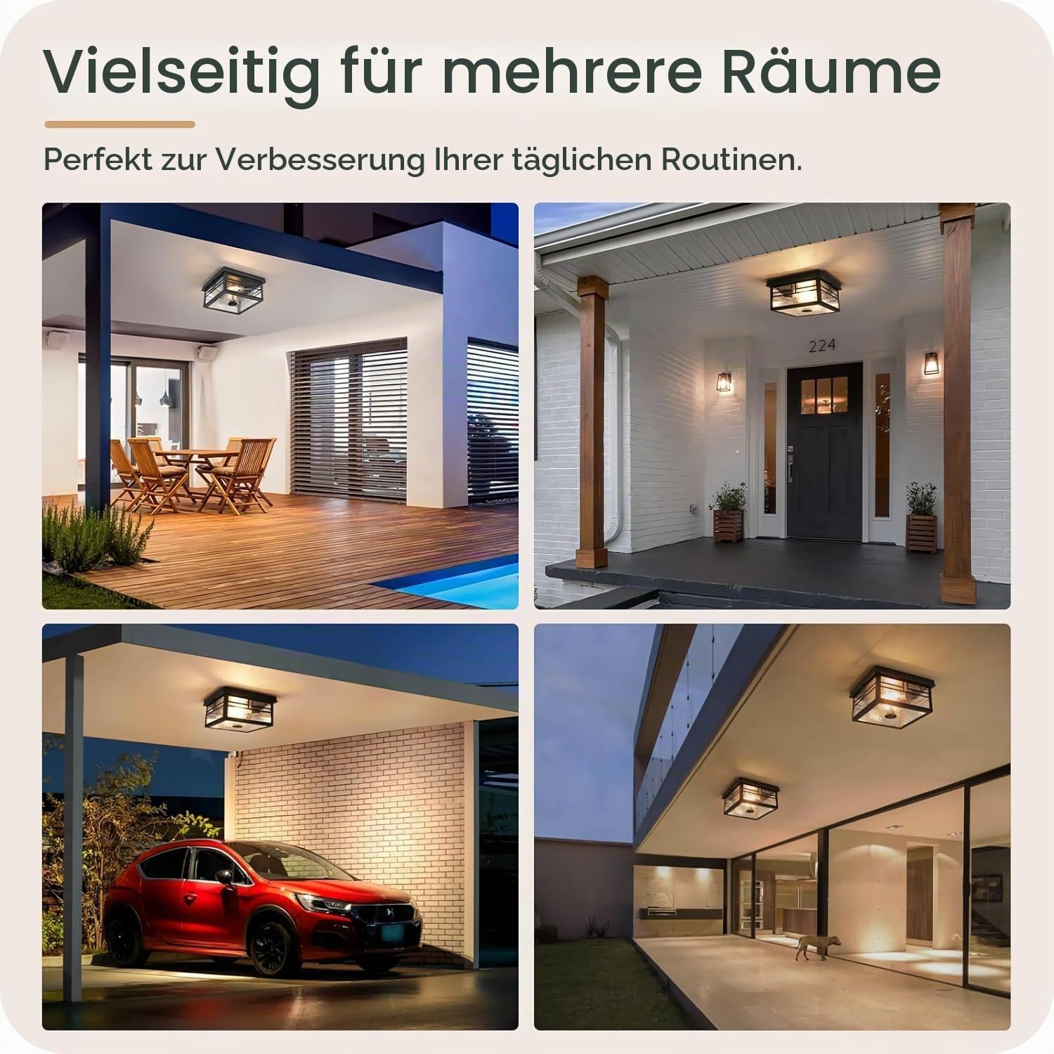 Deckenleuchte mit Bewegungsmelder 2 Flammig E27 Retro Deckenlampe Quadrat Flurlampe Schwarz Industrial Deckenbeleuchtung mit Klares Glas Innen Beleuchtung für Flur Balkon Esszimmer (Ohne Glühbirne)