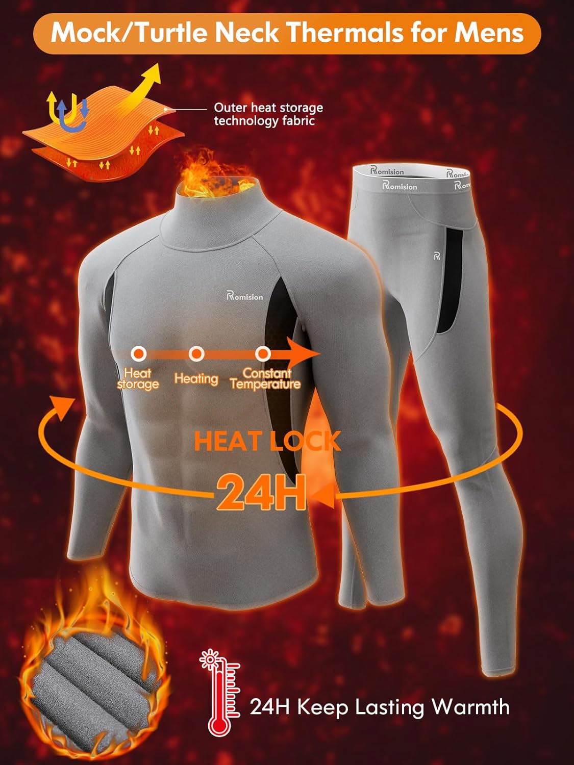 romision Thermal Underwear for Men Long Johns Fleece Lined Hunting Gear Bottom Top Set Base Layer for Cold Weather Gift - Image 3