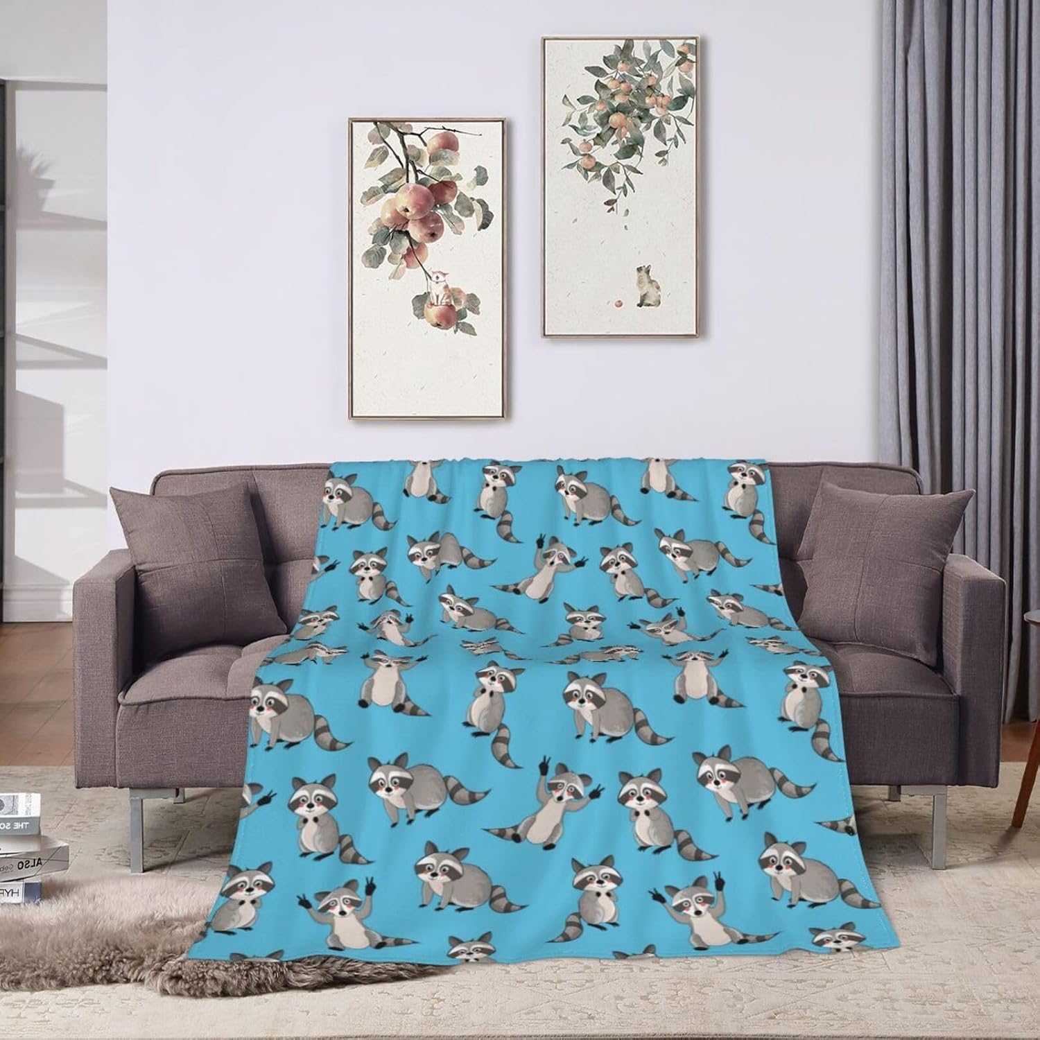 Raccoon Blanket Racoon Gifts for Women Men Soft Animal Flannel Cute Throw Blanket Plush Sofa Durable Travel Raccoon Birthday Gift Blue 50"X40" - Image 5