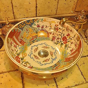 Amazon.co.jp: カウンタートップ洗面台レトロスタイルセラミック