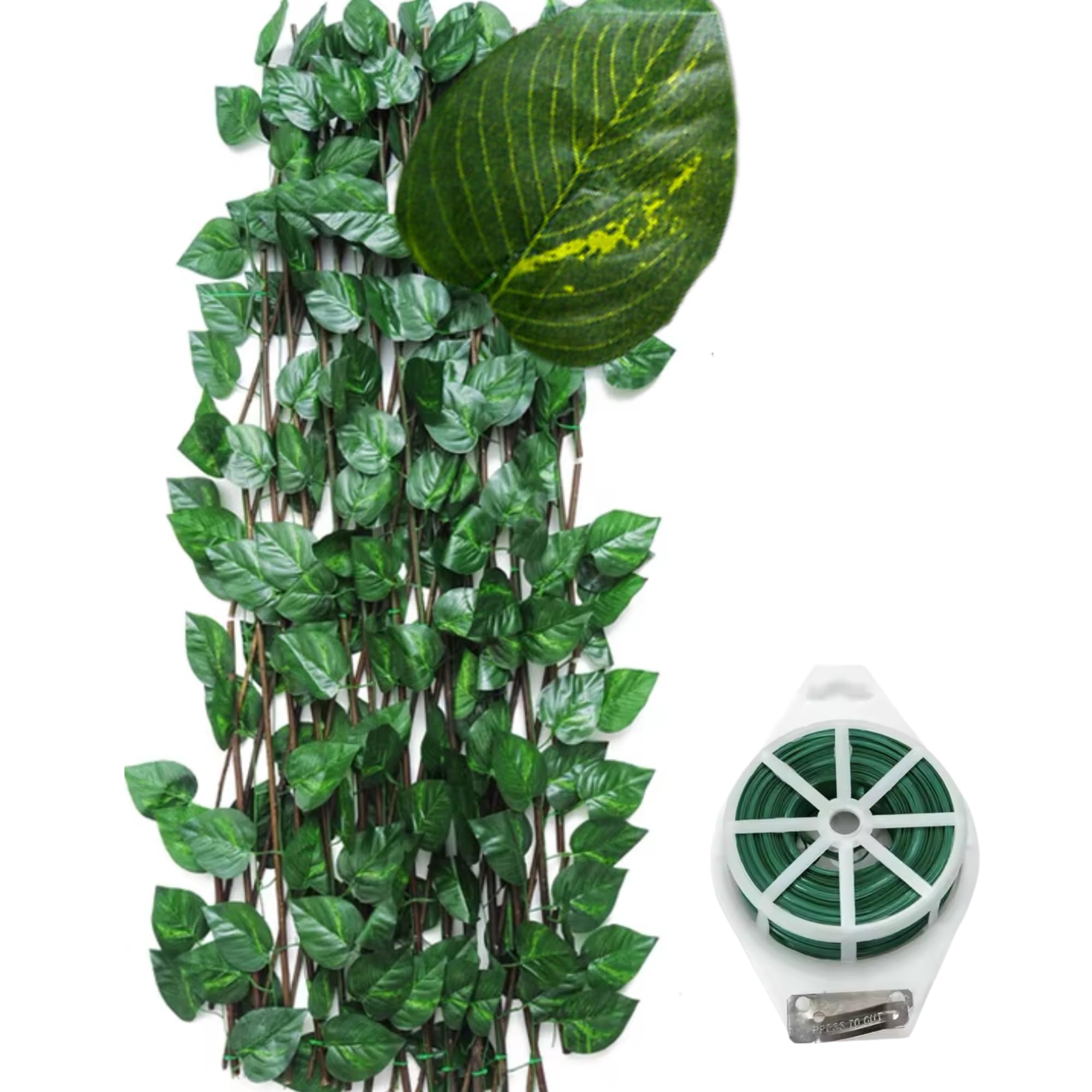 Celosía Extensible 100x200 | Enrejado para Terraza Exterior o Interior con Hojas de Potos | Decorativa, Duradera y Versátil | Fácil de Instalar en el Jardín, Patio, Balcón y Terrazas | Madera Natural