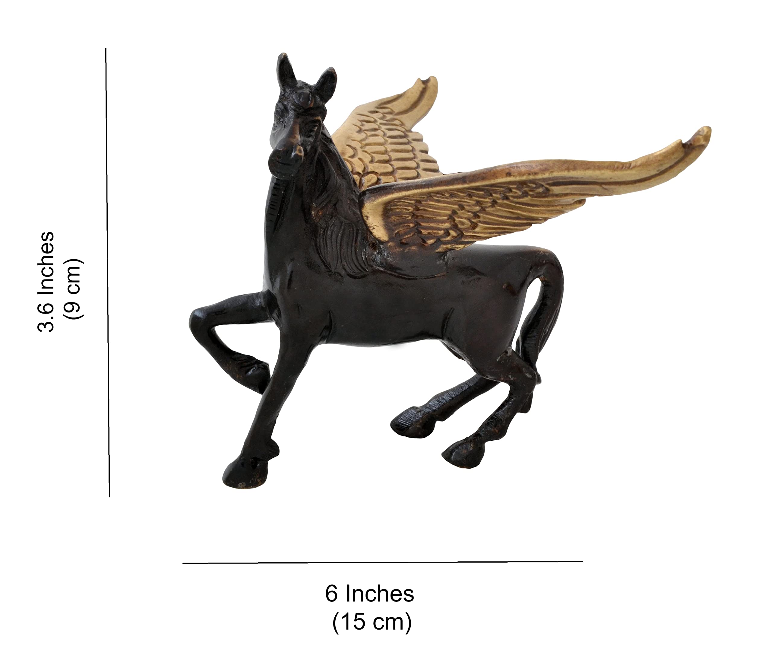 Two Moustaches Flying Angel Brass Horse Showpiece for Home Decor, Pegasus Animal, Feng Shui, Running Horse Statue, Decorative Home Office Showpiece Figurine, Standard, Pack of 1 3