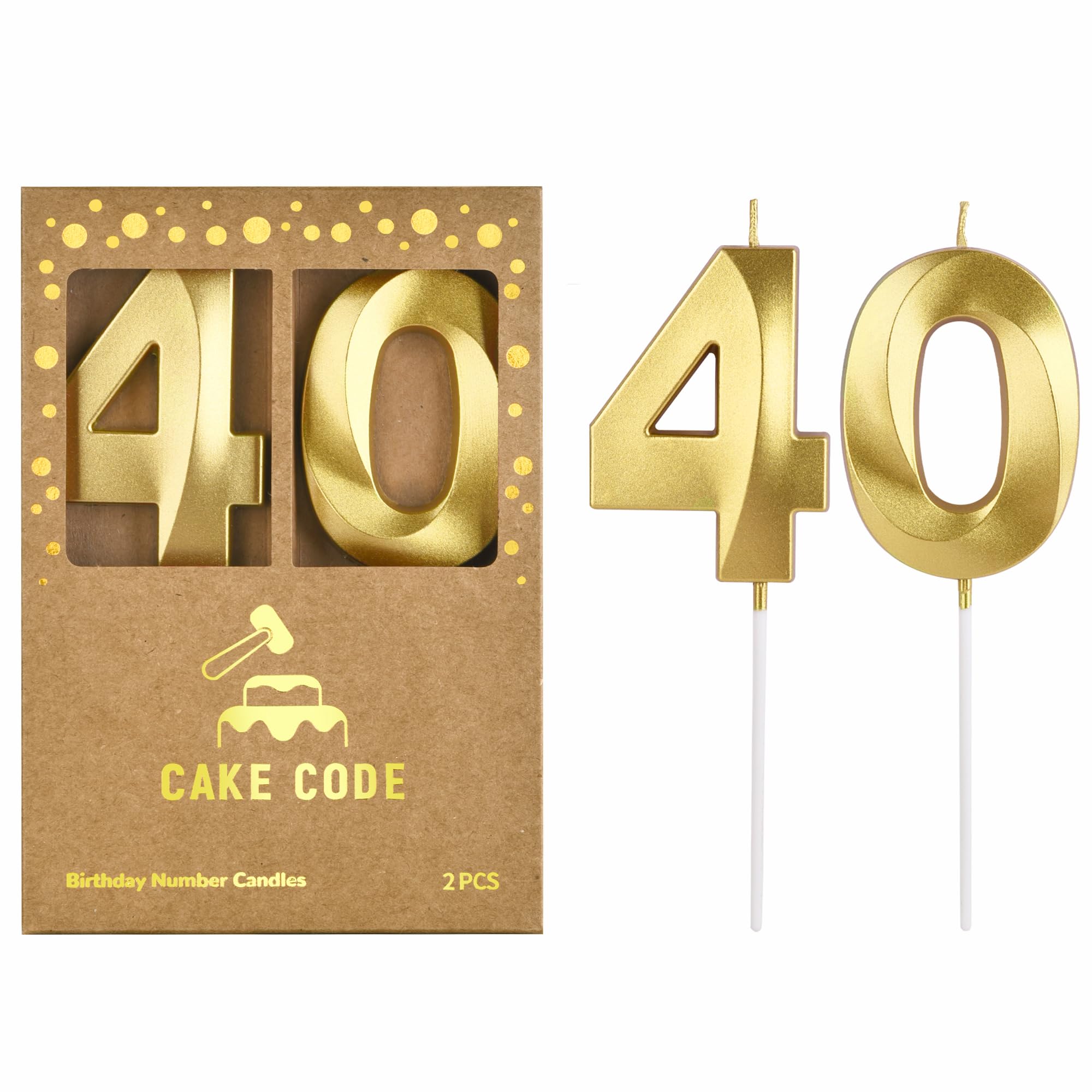 CAKE CODE 2.76 Inch Diamond Gold 40 Number Birthday Candles, Gold Number Candles, Cake Number Candles, Party Celebration