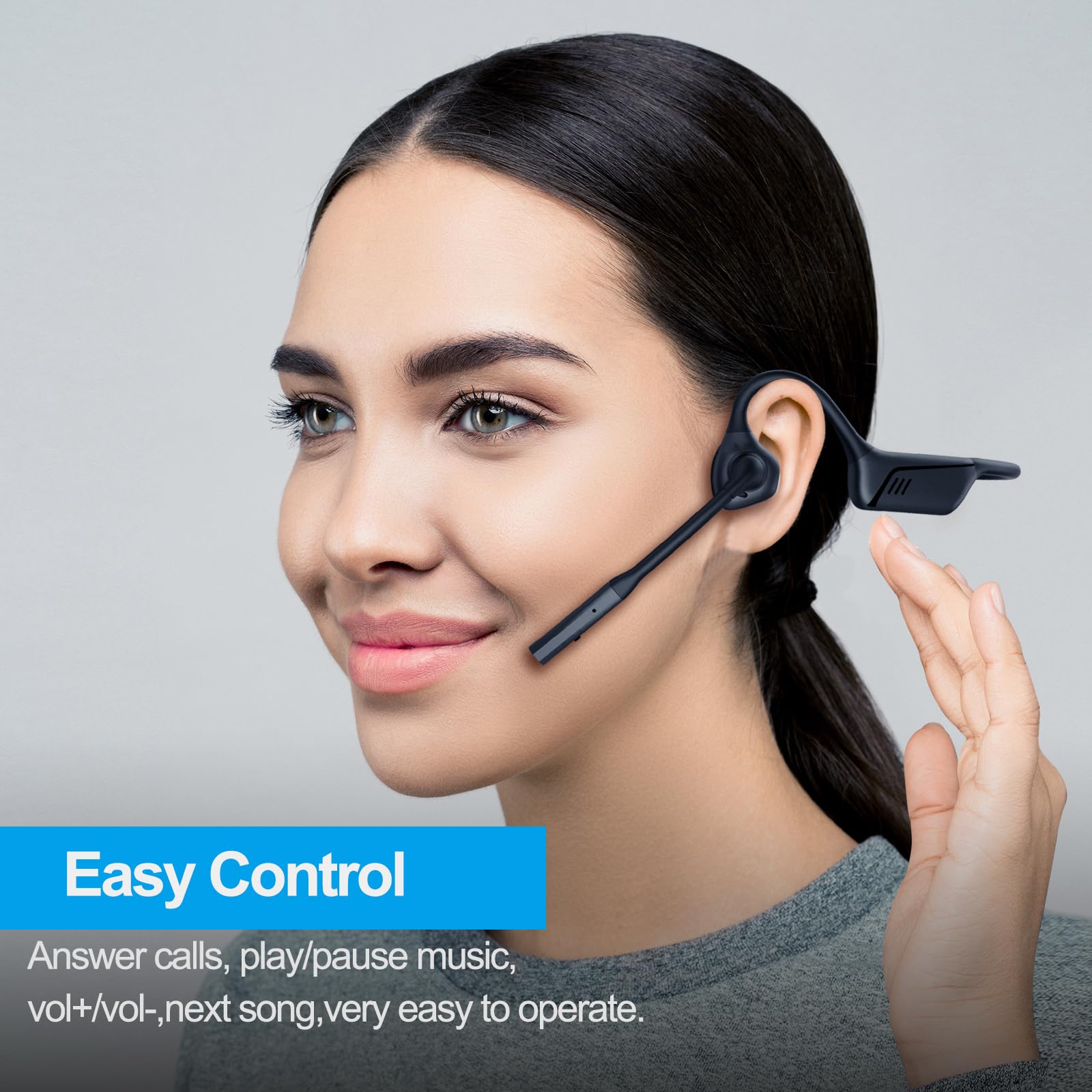 Smof Auriculares Abiertos con Micrófono, Bluetooth 5.1 Wireless Headset con USB Dongle, Auriculares de Conducción de Aire con Cancelación de Ruido Micrófono