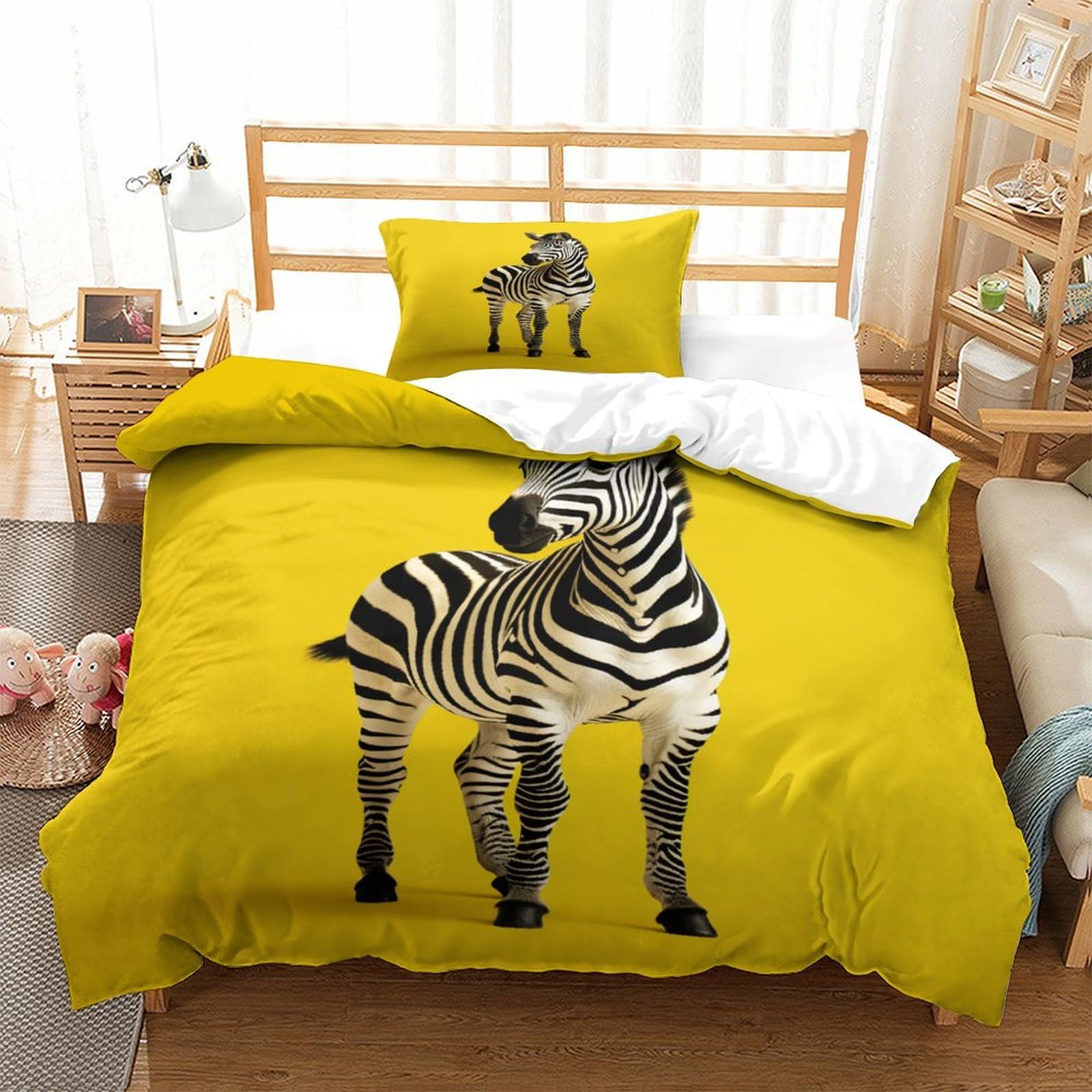 P1S9U7W5Y Vivid Yellow Zebra 3D Printed Duvet Cover Set 3pcs Microfiber Zebra Bedding Set Single