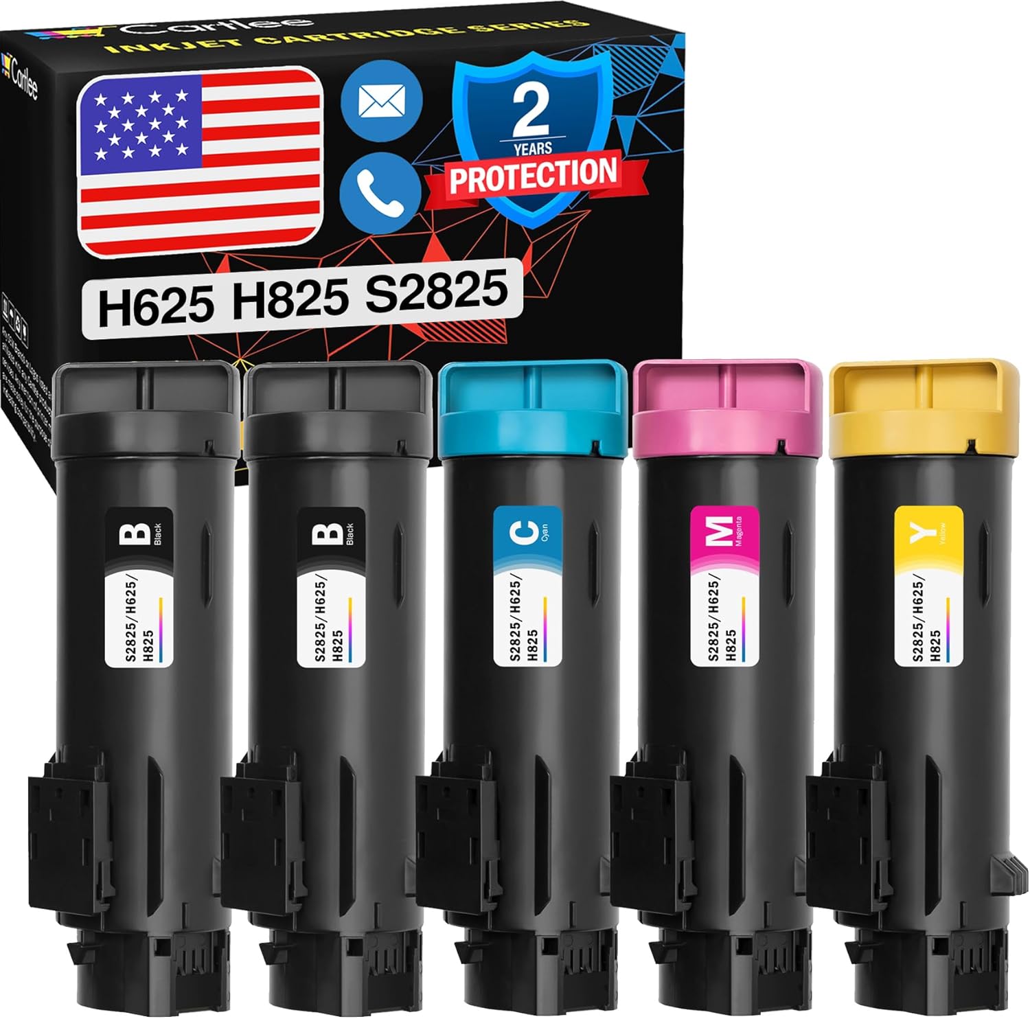 Cartlee Compatible Toner Cartridges Replacement for Dell H825 Toner H625cdw S2825 MFP H625CDW S2825CDN H625 CDW H825cdw Smart Color Printer Ink (2 Black, 1 Cyan, 1 Magenta, 1 Yellow)