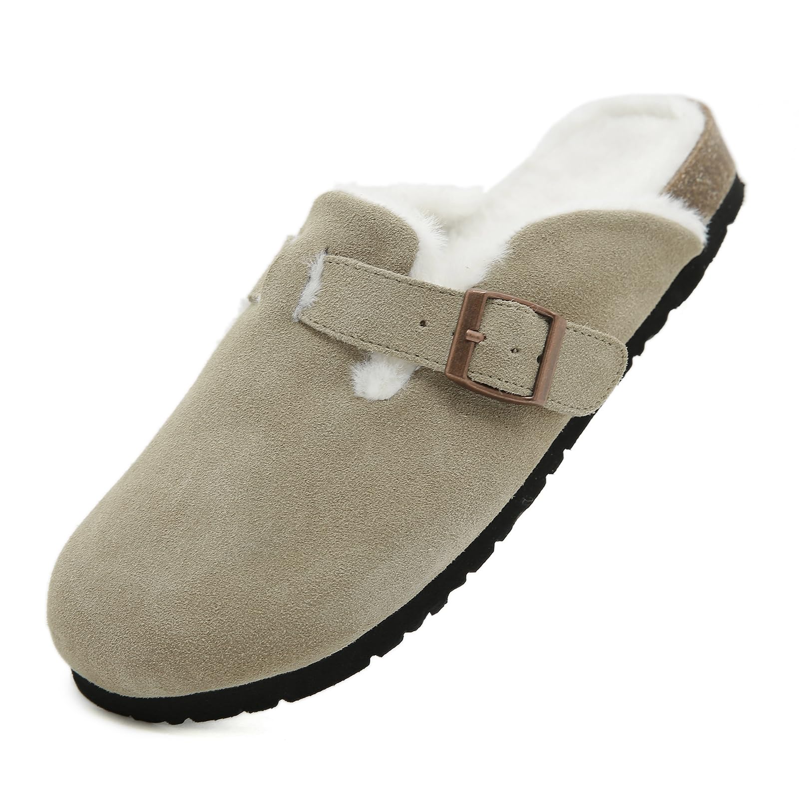 Suede Clogs for Women and Men - Adjustable Buckle Slip-on Cork Footbed Mules with Antislip Sole - Unisex Slippers-image-14