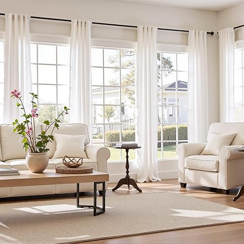 Miniatura 2 de Jinchan Cortinas de mezcla de lino, 38 pulgadas de ancho x 84 de largo, bolsillo de cortinero, pestaña trasera, para casa de granja, habitación