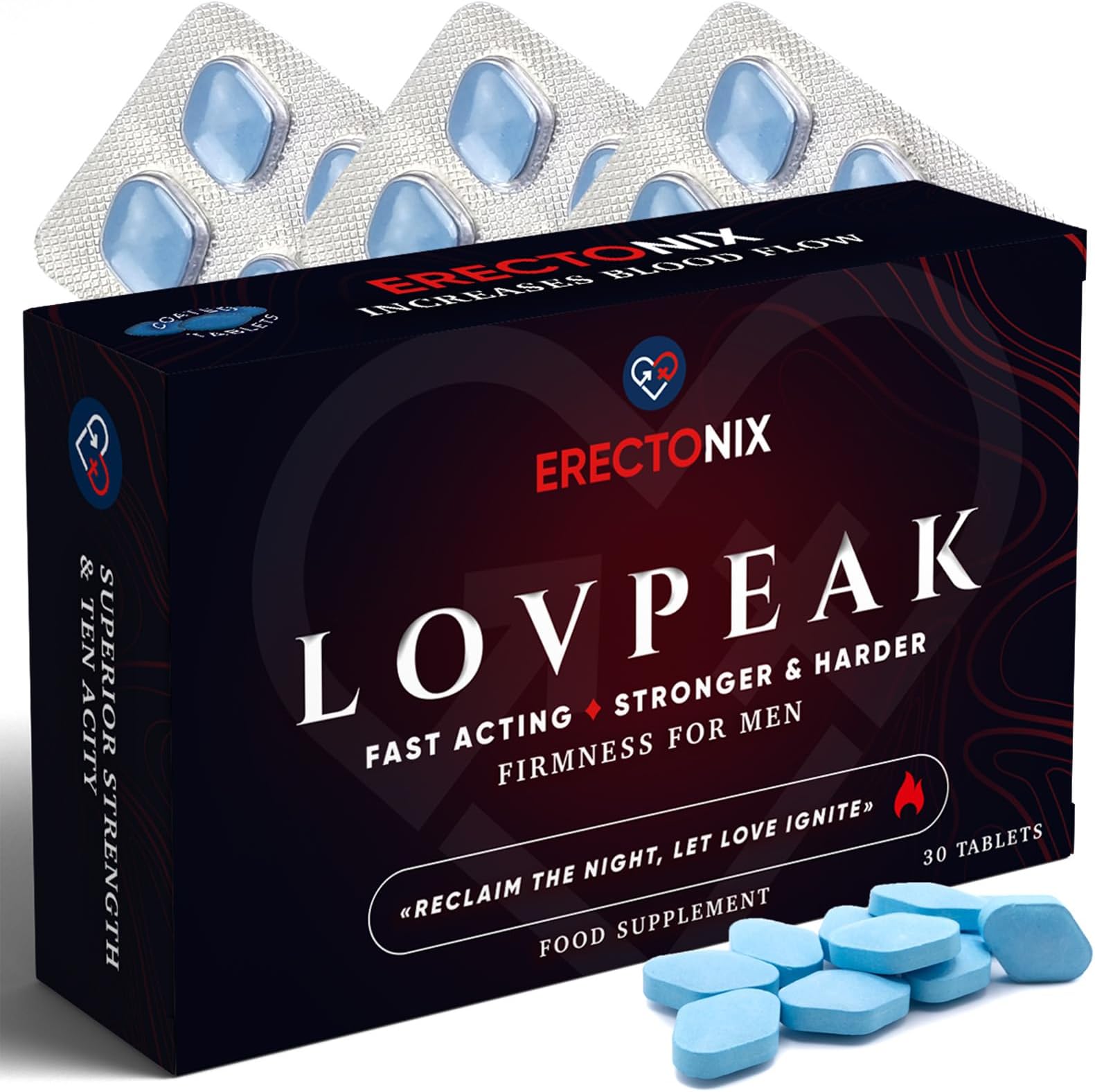 Lovpeak 30 Erectonix – Pills for Men 100 mg - Strong & Hard Performance - Male Enhancing Intense Blue Stamina Pills - Herbal Food Supplement - Fast Effect