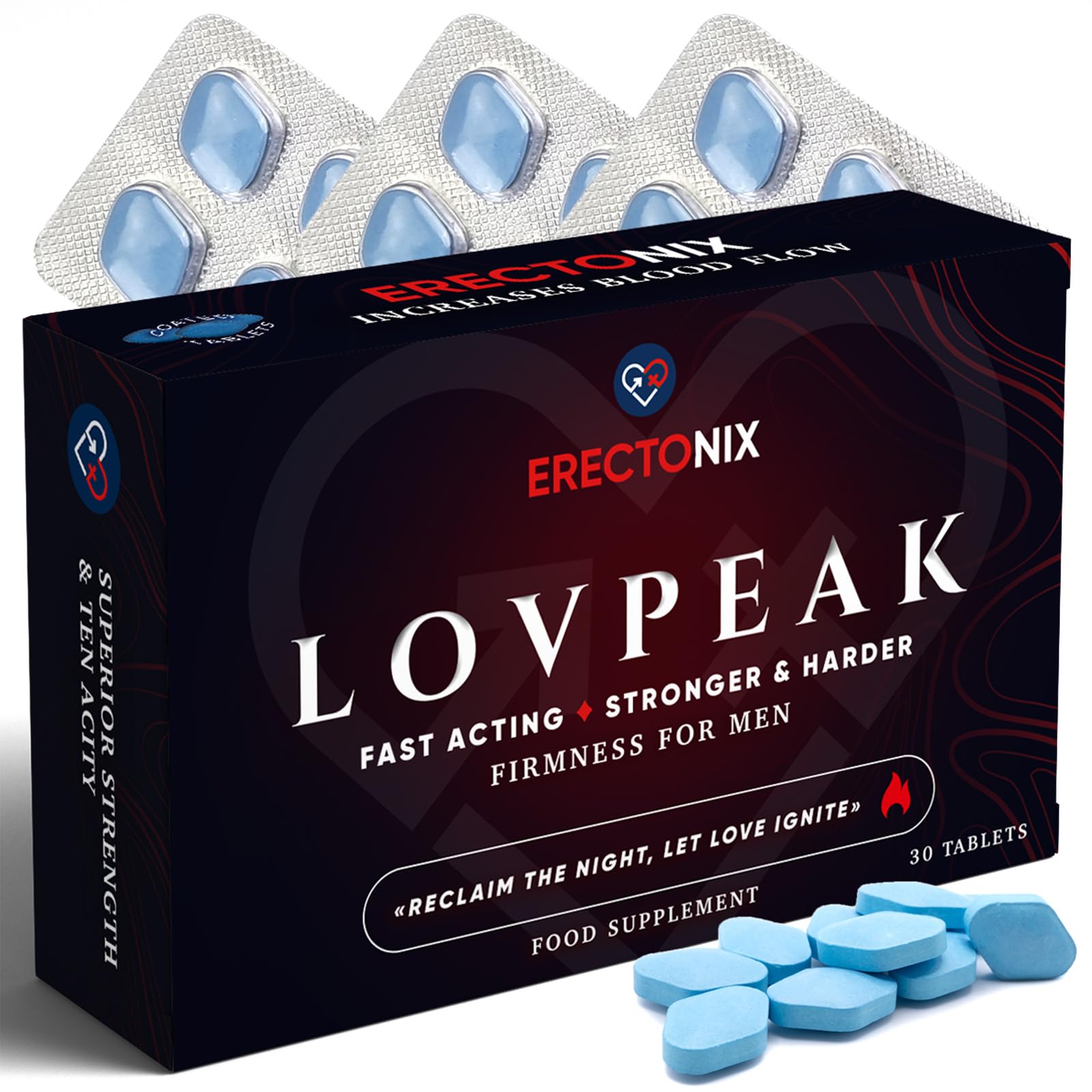 Lovpeak 30 Erectonix – Pills for Men 100 mg - Strong & Hard Performance - Male Enhancing Intense Blue Stamina Pills - Herbal Food Supplement - Fast Effect