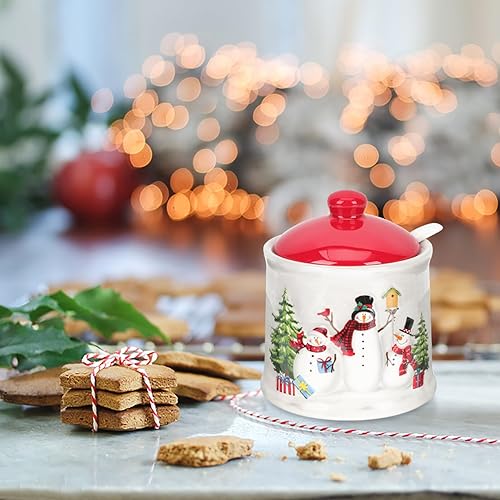Miniatura 2 de Alipis Tarro de condimento de muñeco de nieve de cerámica, tarro de caramelo de Navidad, caja de condimentos decorativa para cocina, contenedor de