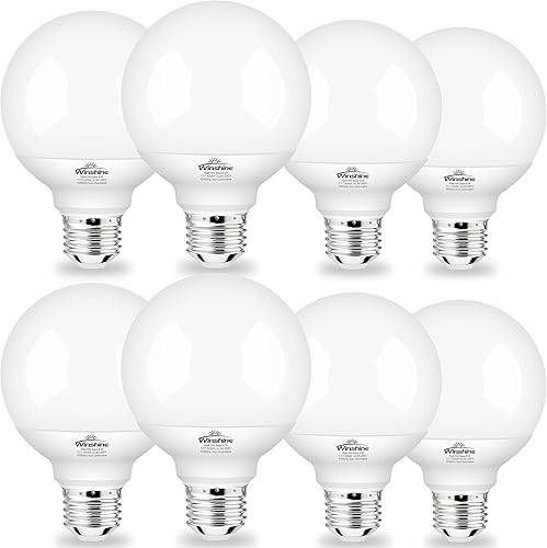 winshine Paquete de 8 bombillas de baño, 6000 K luz diurna equivalente a 40 W, base E26, bombillas LED G25 para espejo de maquillaje de baño, luces