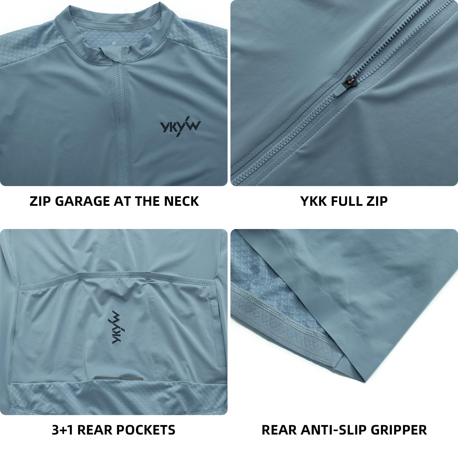 YKYWBIKE Fahrradtrikot für Herren, langärmelig, mit Taschen, Fahrrad-Shirts für Herren, atmungsaktiv, MTB-Biker-Shirts