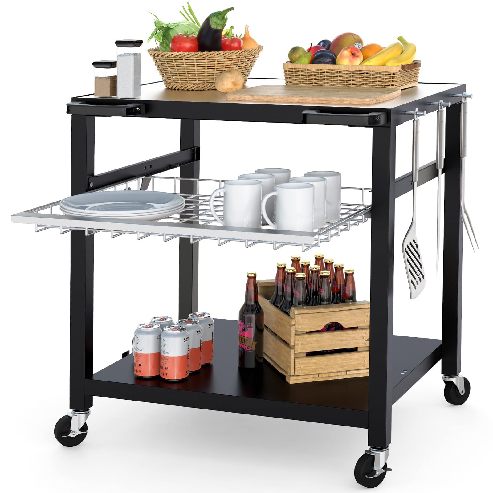 Sponsored Ad - NUUK Grill Cart 30"x24" Pizza Oven Table for Outdoor 3-Shelf with Stainless Steel Top and Sliding Drawer BBQ Grilling Carts Outside Serving Prep Tables Indoor Stand