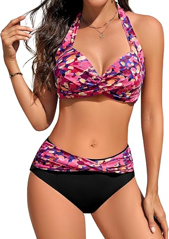 Women Push Up Bikini Set Wrap Front Two Piece Print Bathing Suit