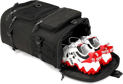 Miniatura 7 de Kalesi Bolsa de lona para gimnasio, 4 vías, impermeable, con compartimento para zapatos, para viajes, deporte, senderismo, portátil, color negro