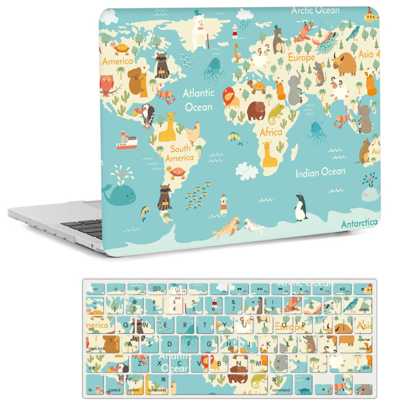 Carcasa MacBook 12 A1534 con mapa de animales y protector de teclado 8