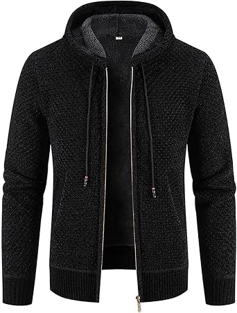 Mens Cotton Cardigan Light Weight Sweaters with Zipper Slim Fit Solid Hooded Sweater Causal Long Sleeve Jackets