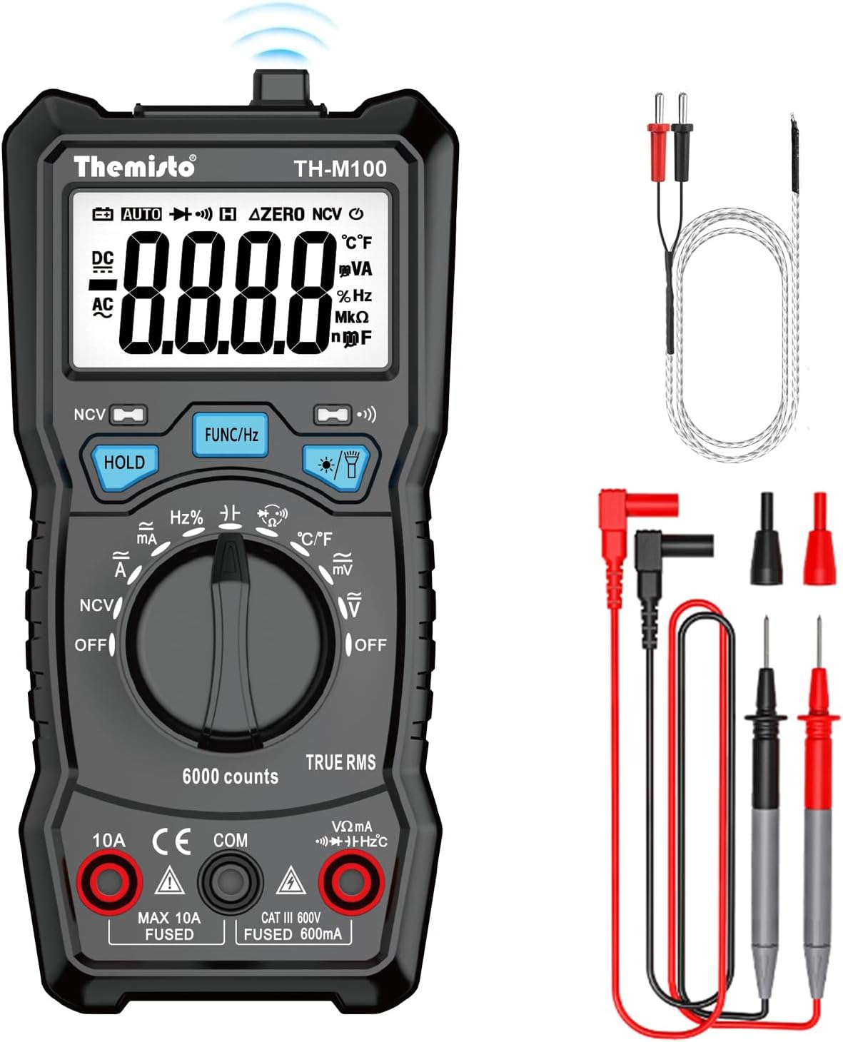Themisto TH-M100 AC/DC Current, True RMS Digital Multimeter | 6000 Counts |10A | Black