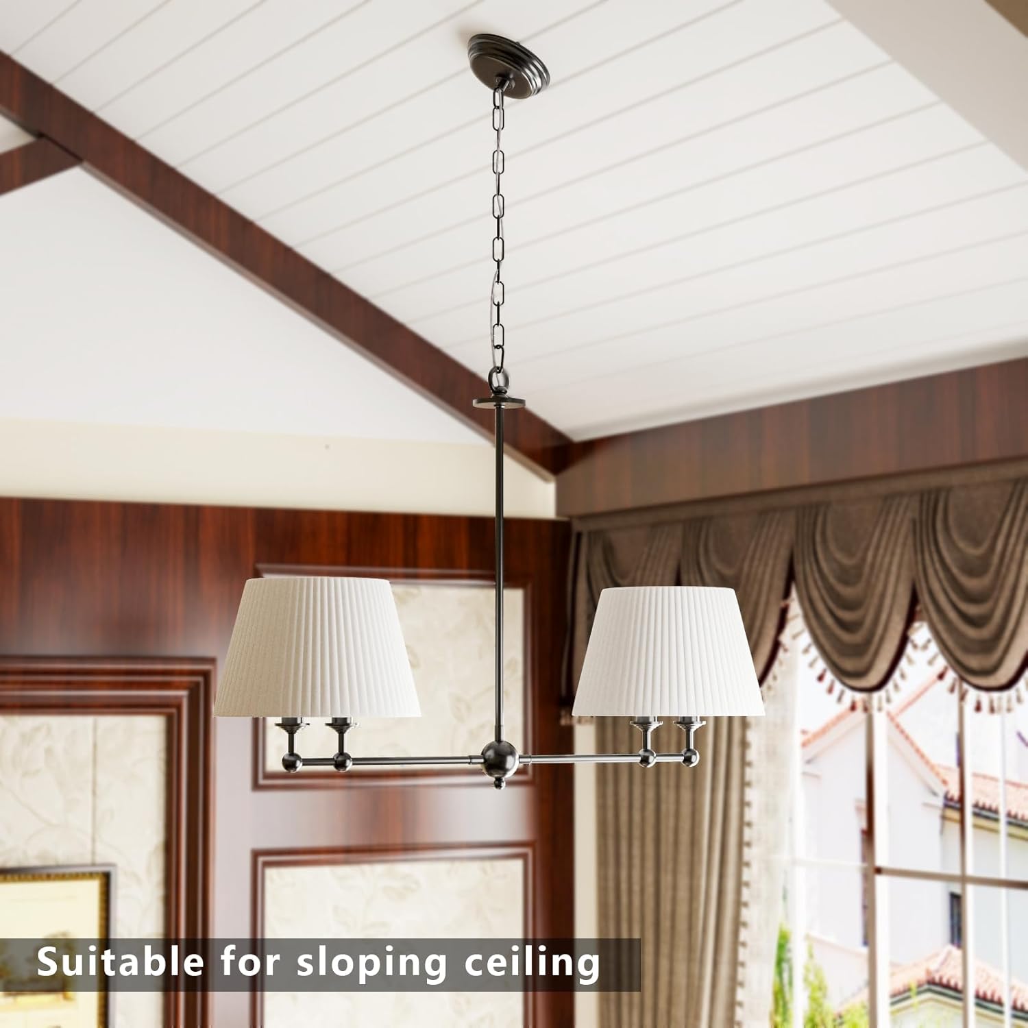 Maxax 4-Light Modern Linear Chandeliers for Dining Room, Kitchen Island Lighting Fixture with White Shade, 35.8" Kitchen Pendant Light for Dining Room, Restaurant, Living Room, Bedroom