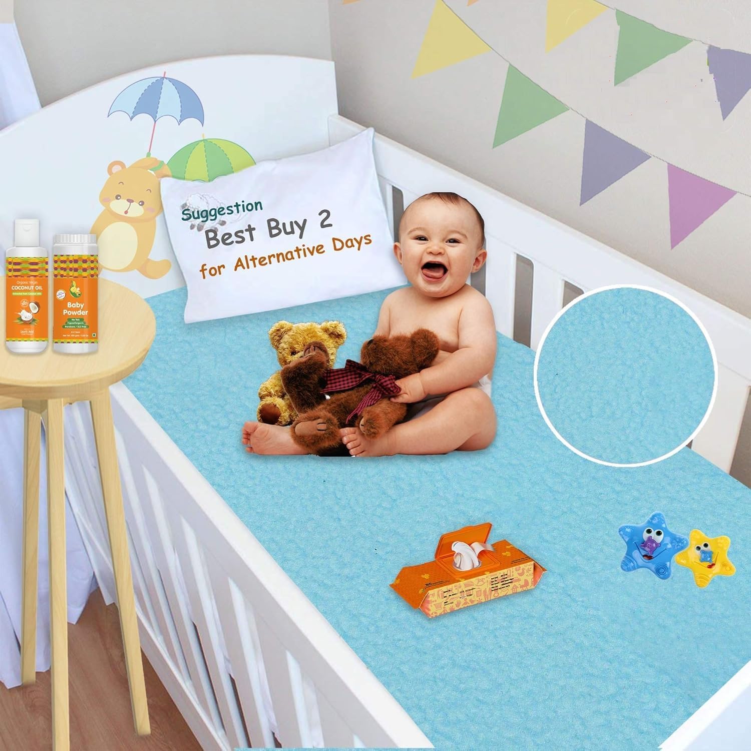 Baby Bed Protector Waterproof Dry Sheet (Blue, Small, Each Size: 50 X 70 cm) -Combo Pack of 2