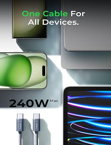 Miniatura 2 de LISEN Cable USB C a USB C de 240 W 10 pies + 6.6 pies, cargador certificado para iPhone 15, cable de carga rápida USBC a USBC para iPhone