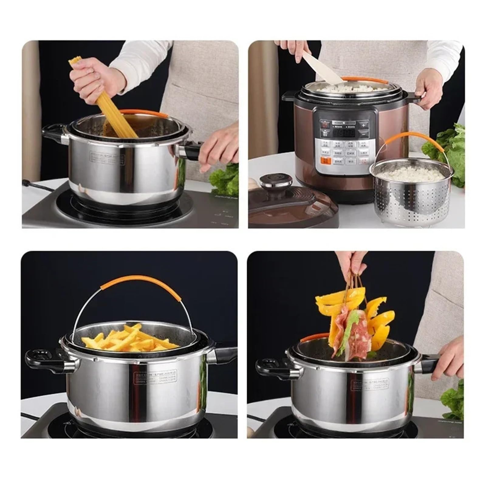 3/6/8 l Dampfkorb aus Edelstahl for Instant Pot, Zubehör for Cooker mit Griff Silikonüberzug, Abtropfkorb for Dampf Dampftopf Induktion(3L)
