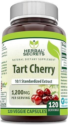 Herbal Secrets Tart Cherry Suplemento de extracto estandarizado 101 1200 mg por porción 120 cápsulas vegetales Sin OMG Sin gluten Fabricado en