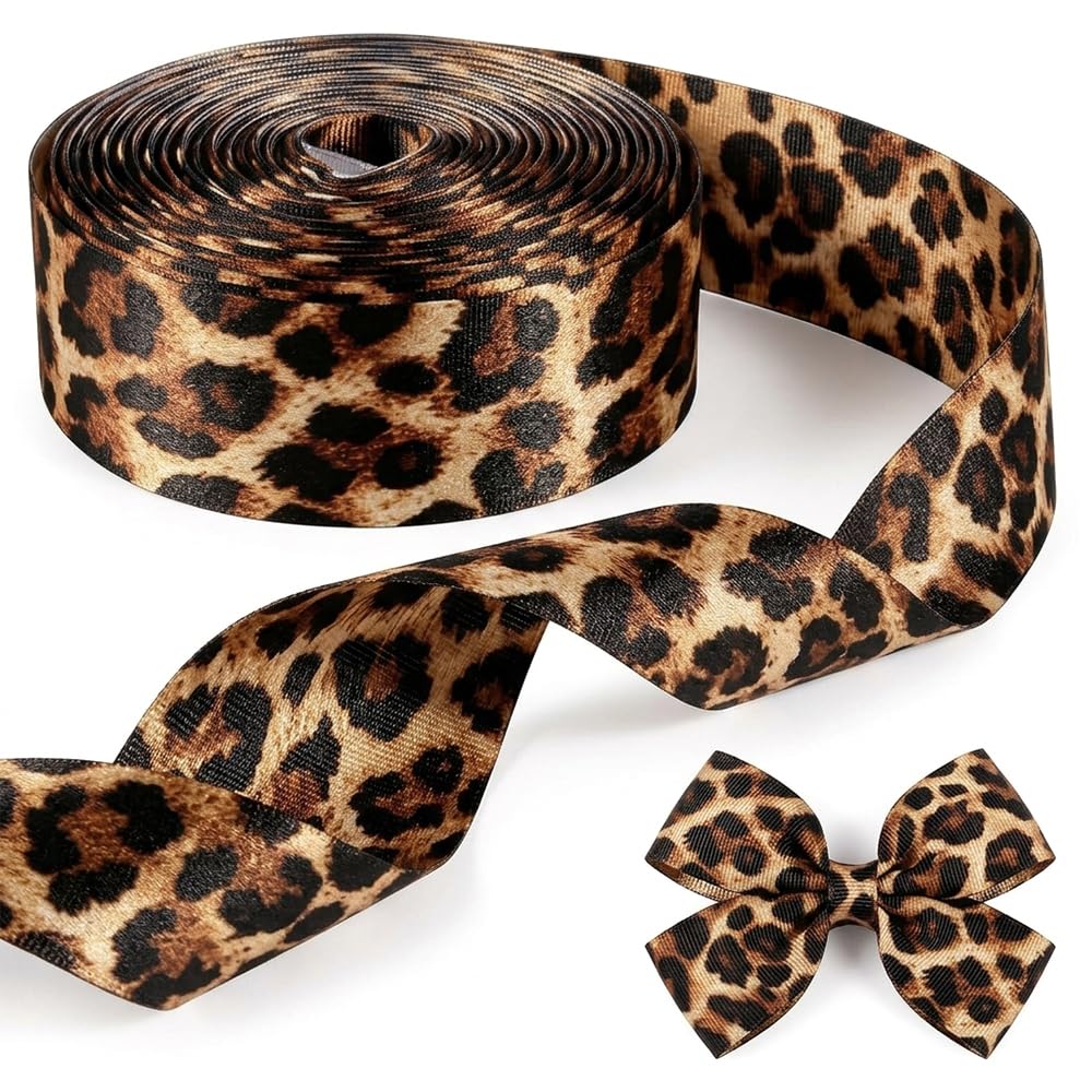 Double Sided Leopard Ribbon 12m x 2cm, Fabric Trim for Gift Wrapping & DIY