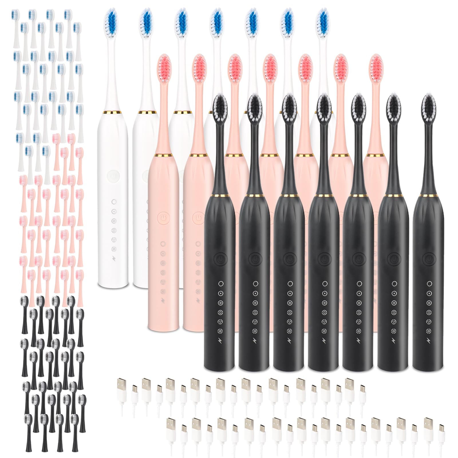 Confezione da 21 spazzolini elettrici per adulti ricaricabili Sonic Spazzolino da denti elettrico con 4 testine 6 modalità Funzione timer IPX7 Impermeabile 3 colori