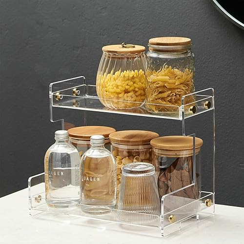 Miniatura 4 de NEWRAIN - Organizador de baño organizador de maquillaje de 2 niveles para cosméticos soporte de tocador para lápiz labial organizadores de gabinetes