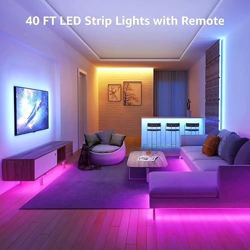 Miniatura 2 de Lepro Tira de luces LED, tiras LED RGB de 39.4 pies, tira de luz LED 5050 SMD que cambia de color con control remoto de 44 teclas y fuente