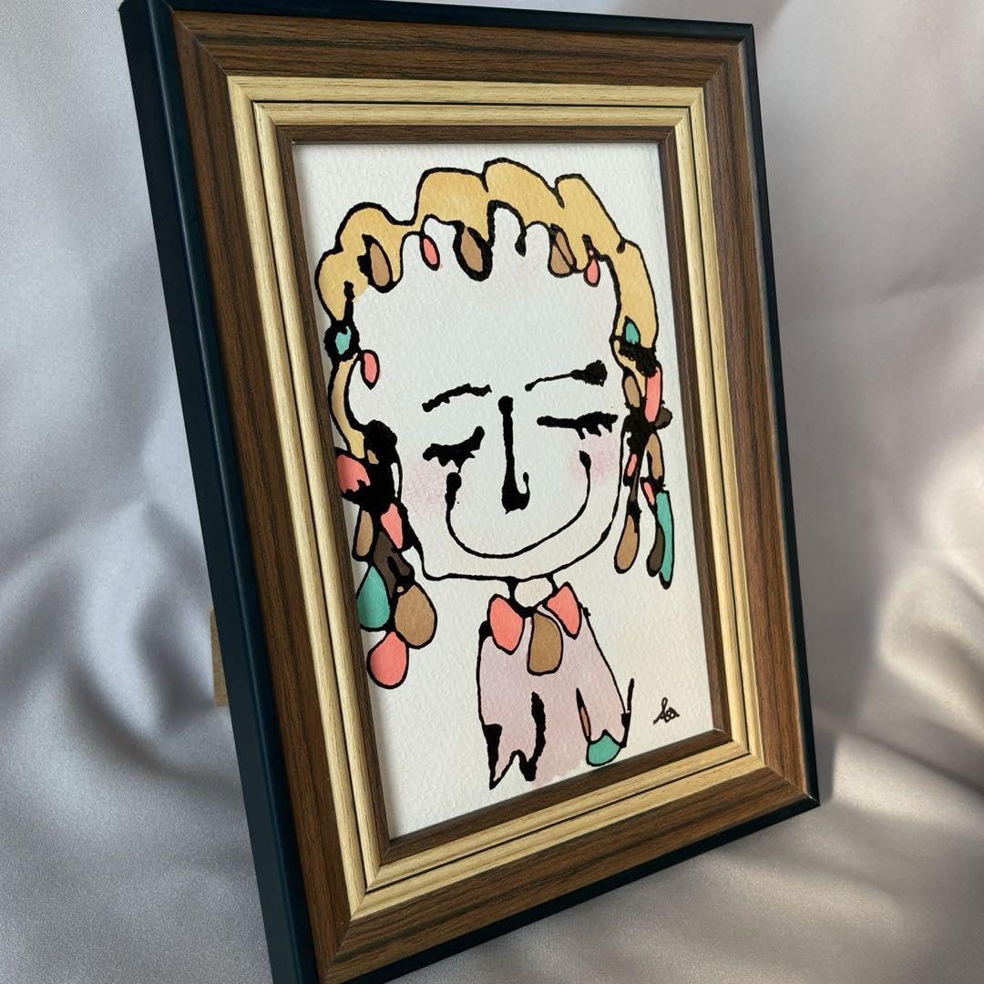 Amazon.co.jp: 2402 笑顔 絵画 墨 アート 線画 人物画 イラスト 額付き