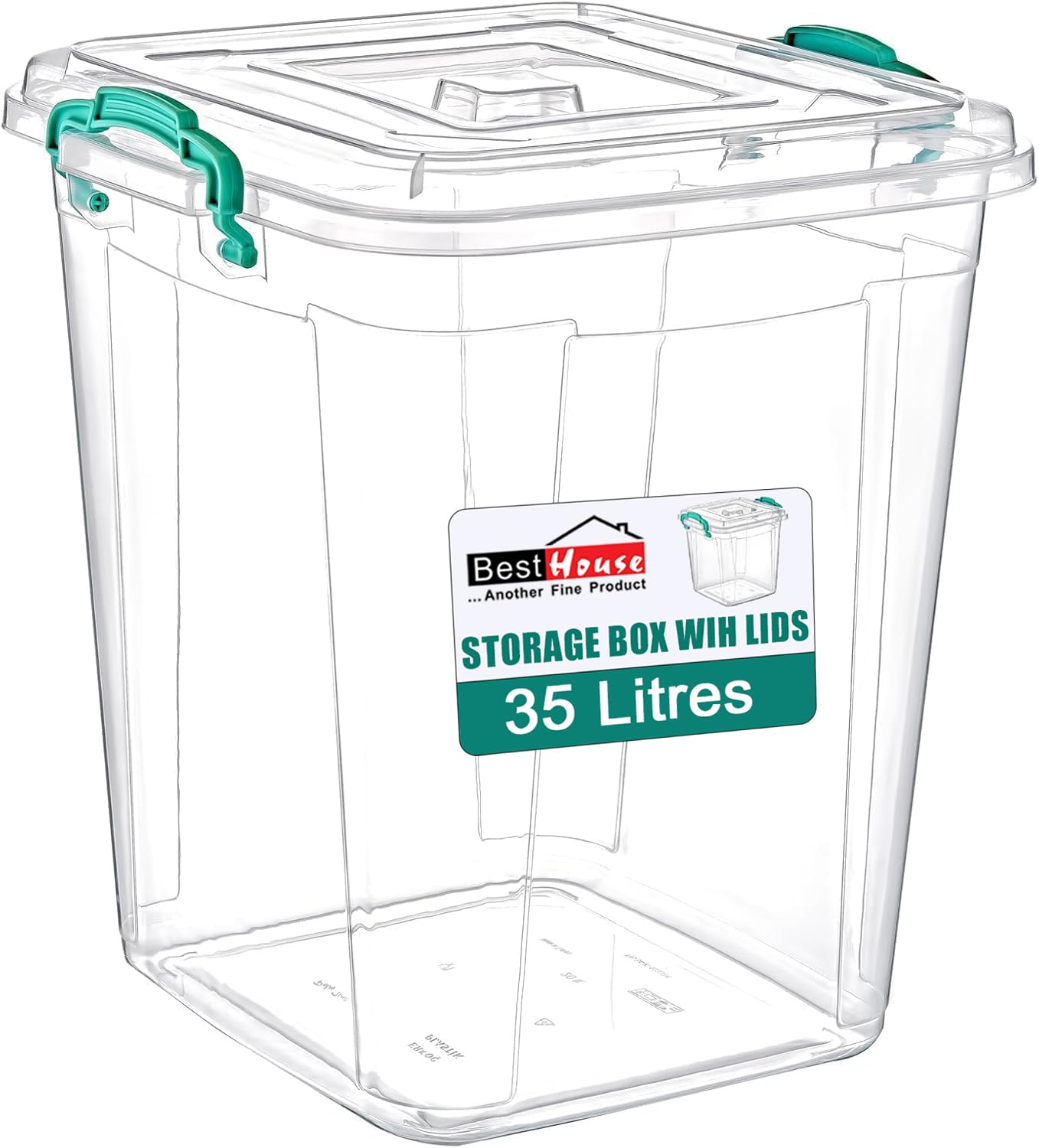 Best House | Plastic Storage Box with Clips & Lids | Size: 35L (L:39cm W:36.7cm H:43cm) | Set of 1 | Square Shape | Stackable Clear Durable Multipurpose Office Home Kitchen Tools (MEDIUM Size)