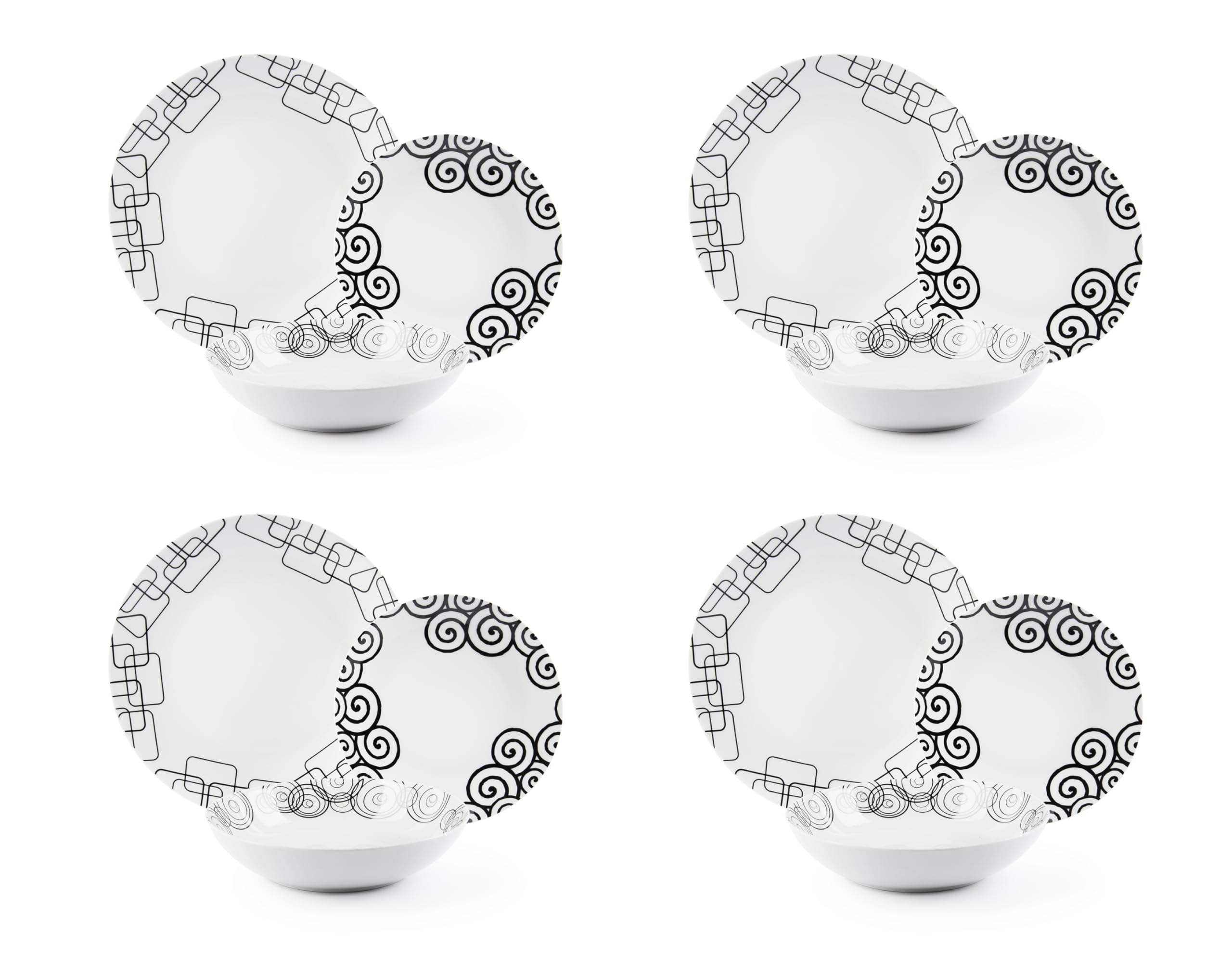 Excelsa Magic Black serwis obiadowy, 12 sztuk, porcelana, zestaw 4 osób, biały i czarny, wielokolorowy