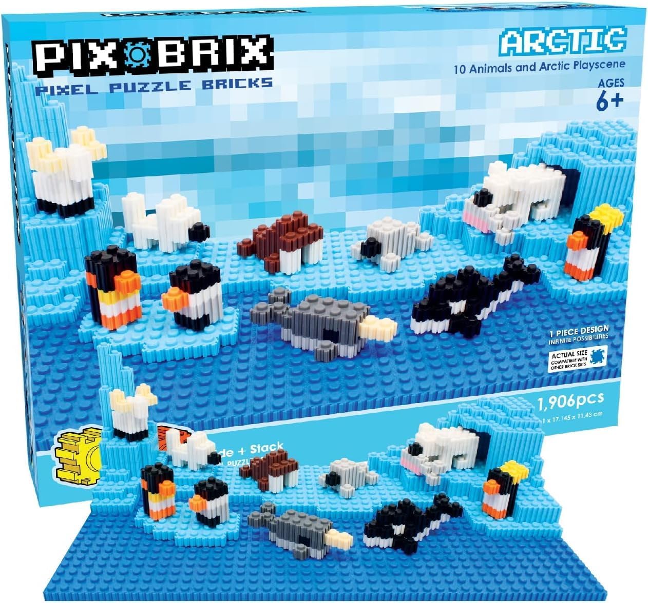 Pixel Art Puzzle Bricks - Animals and Artic Pixel Play Scene, 1,906 Pieces - Interlocking Building Bricks, Create North Circle Scene Without Water or Glue - Stem Toys, Ages 6 Plus