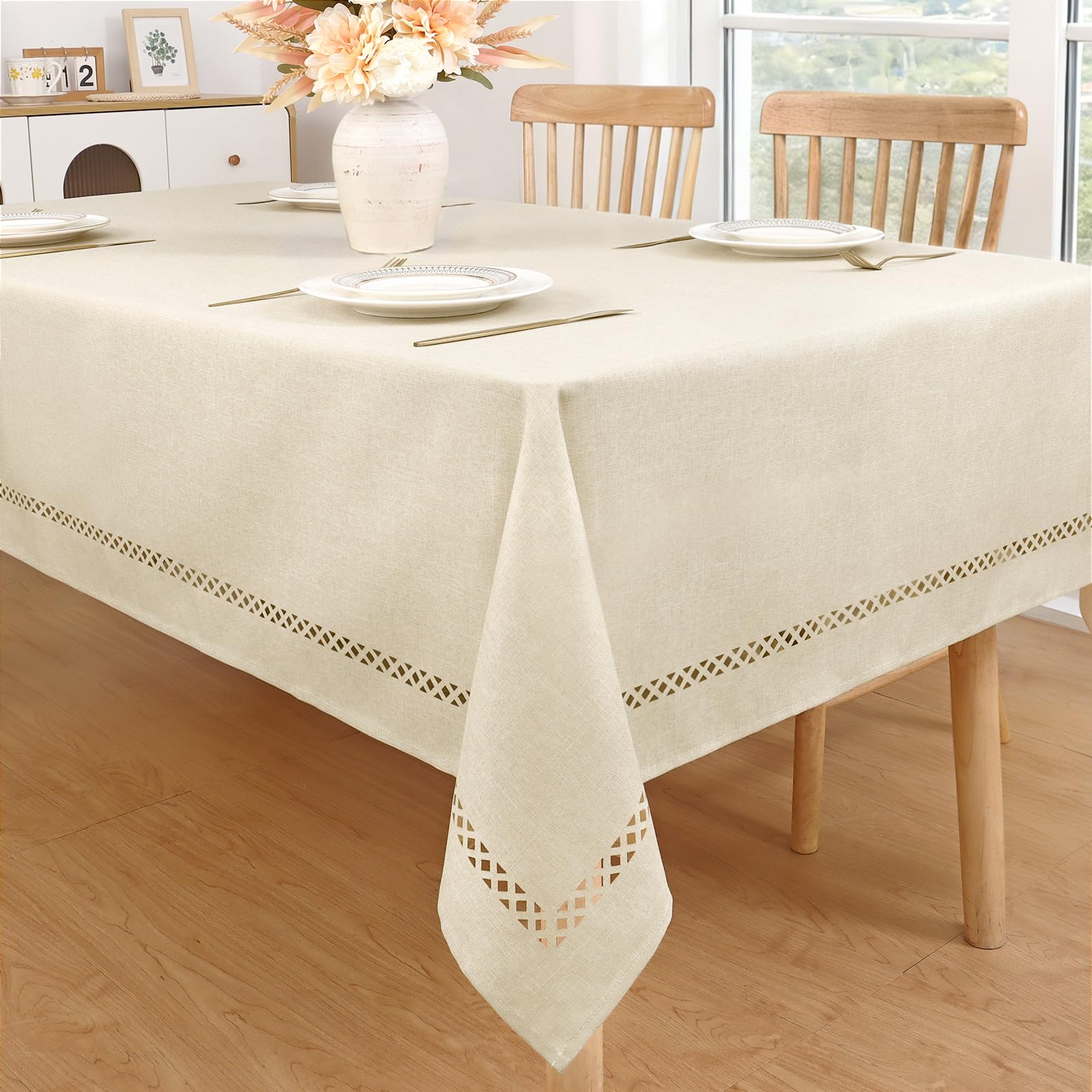 Dremisland Beige Table Cloth Faux Linen Tablecloth Rectangular 140x240 cm