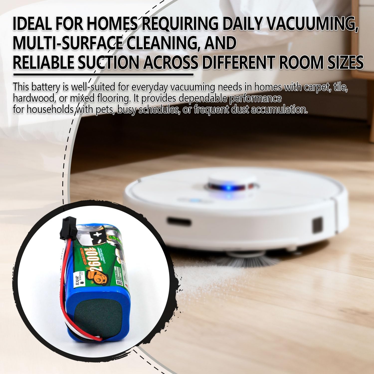 (2-Pack) 14.8V 2600mAh Li-ion Battery Compatible for eufy G40 G30 11S 15C 12 G10 G20 AIRROBO P20 Robot Vacuum Cleaners