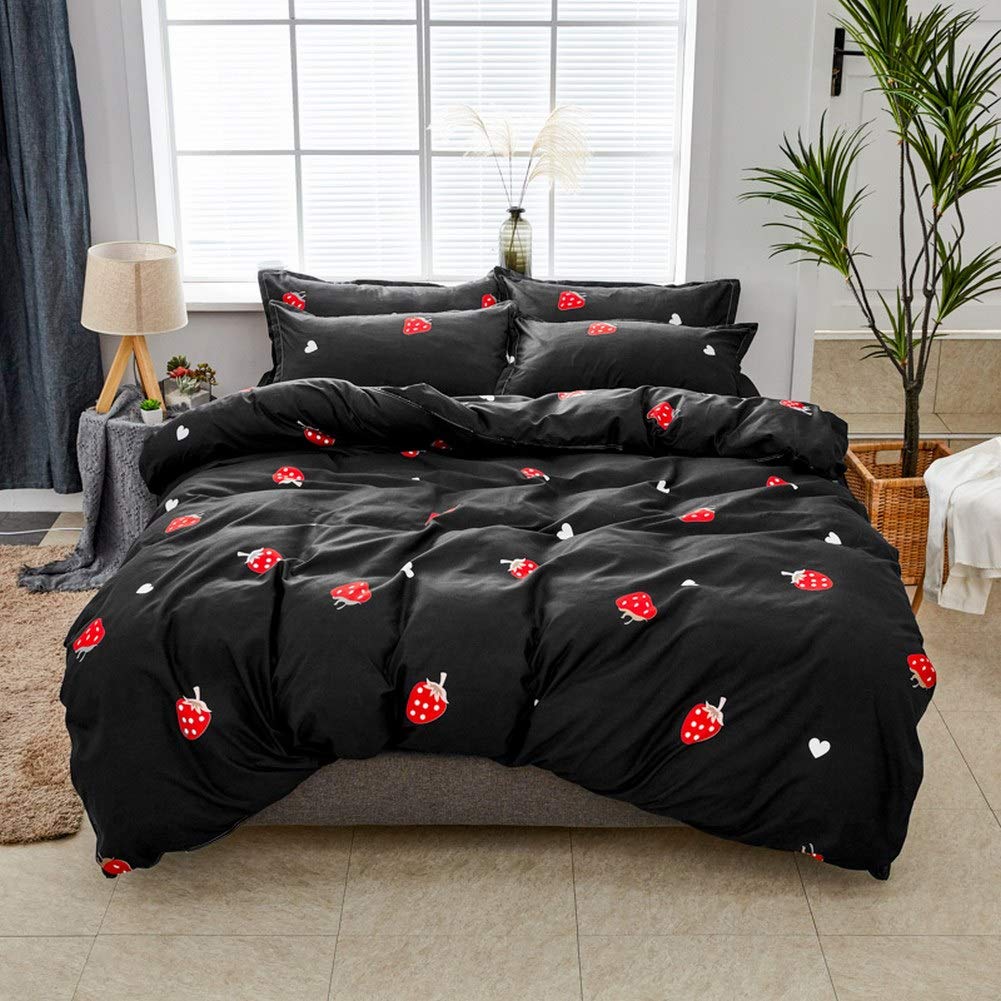 Red Strawberry Duvet Cover Set Black Reversible Bedding Set 3pcs for Kids Boys Girls Fruits Theme Comforter Cover Polyester Quilt Cover with 2 Pillow Cases (No Comforter) King Size โ image 1