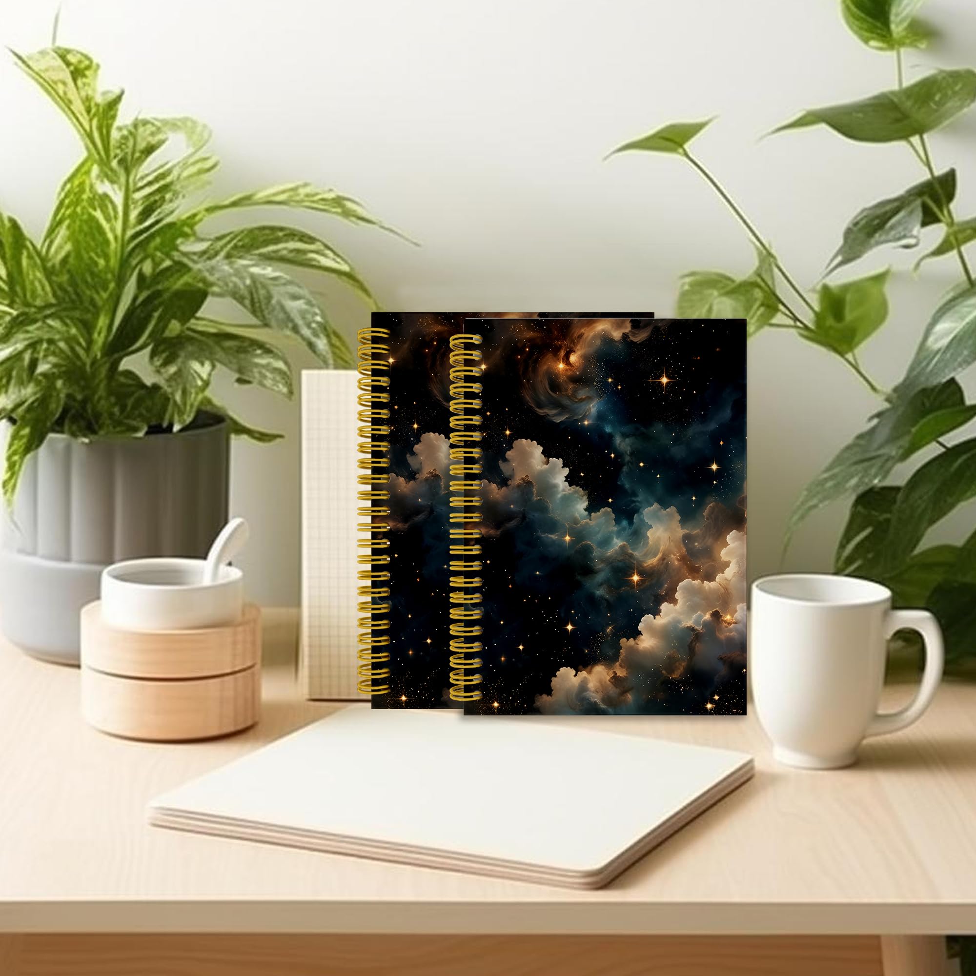 Taccuino con cielo stellato con strega, nebulosa stelle, galassia, diario spaziale per donne e uomini, quaderno a spirale estetico, 5,5 x 8,3, forniture per ufficio e scuola