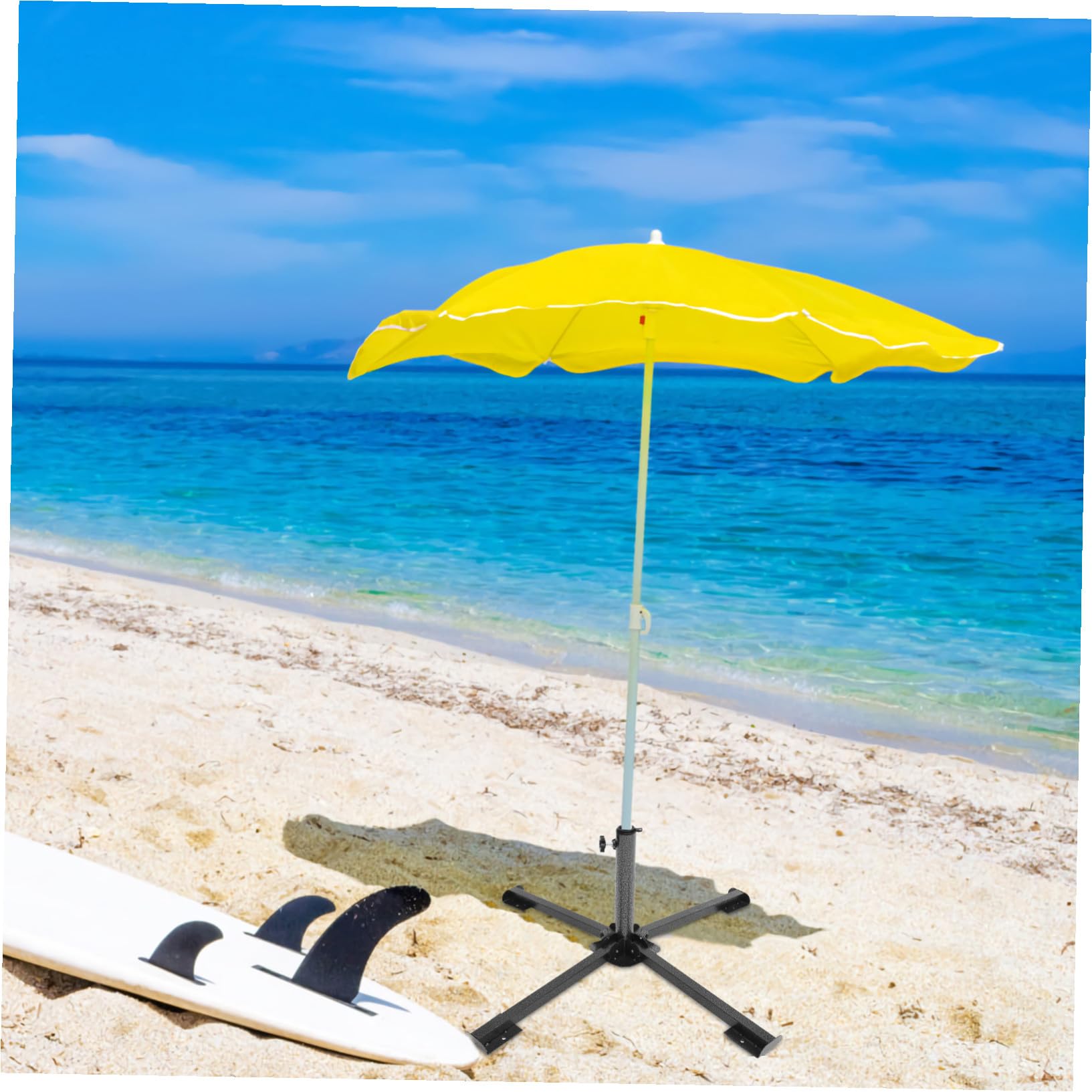 SUPVOX Base Portaombrelli in Ferro Nero a 4 Piedi Pieghevole, Supporto per Ombrellone da Spiaggia Leggero e Stabile per Giardino e Vacanze Estive